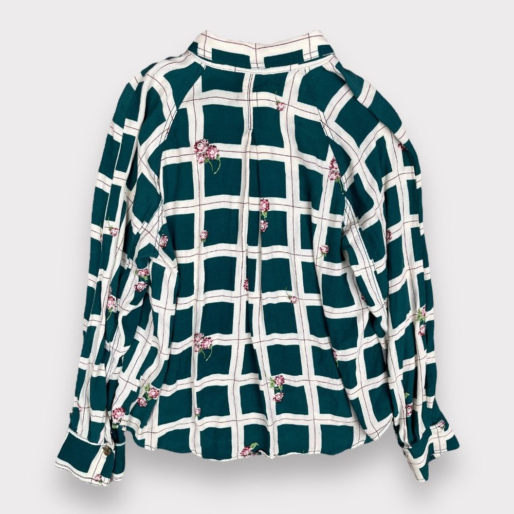 Free People Women's Window To My Heart Button Down Green Blouse Top Shirt Size M - Picture 12 of 16